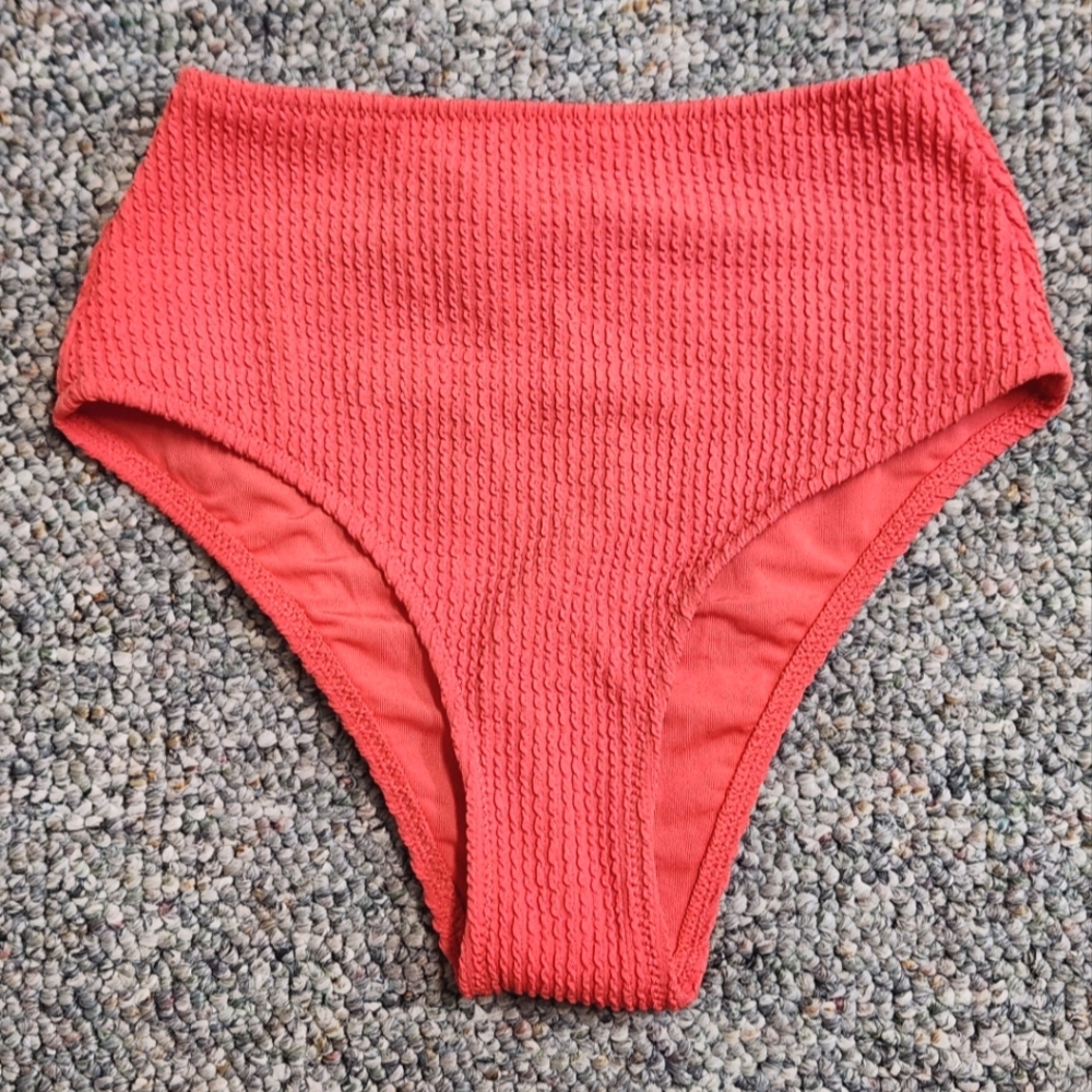 Aerie Watermelon Red Crinkle High Waisted Cheeky Bikini Bottom XXS